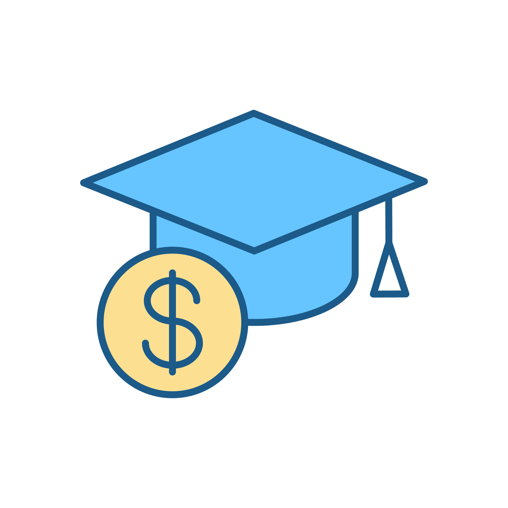 a graphic of a graduate cap and a coin