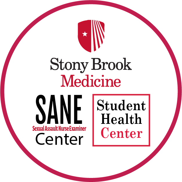 Combined Logos for Stony Brook Medicine, SANE and Student Health