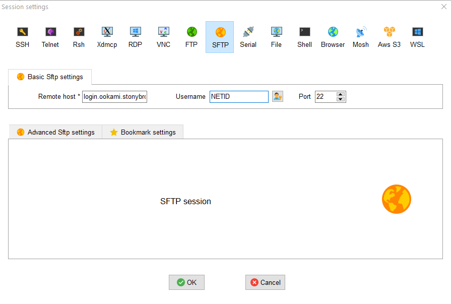 Screencap of SFTP login for MobaXTerm
